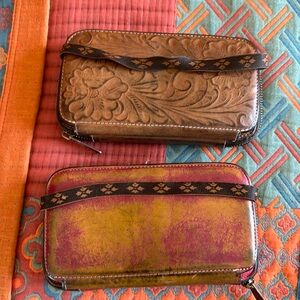 Two Patricia Nash Patterned Leather Zip Around Card Holder Wallets -Used